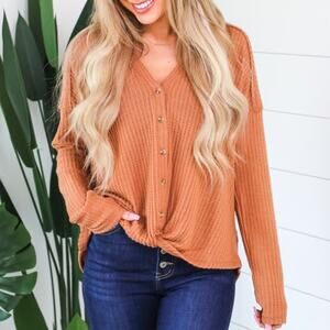 Lovemark Waffle Knit Thermal Sweater Womens Medium Feminine Boho Academia Chic